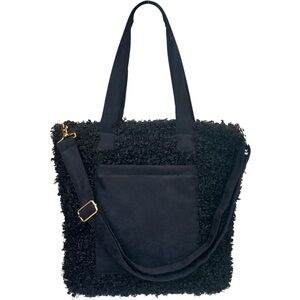 Sprigs Faux Fur Tote Bag OS Black Laptop Sleeve Crossbody NWT